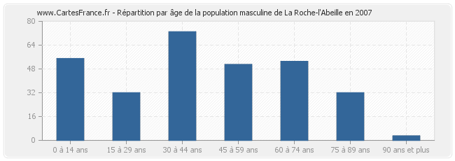 Répartition par âge de la population masculine de La Roche-l'Abeille en 2007